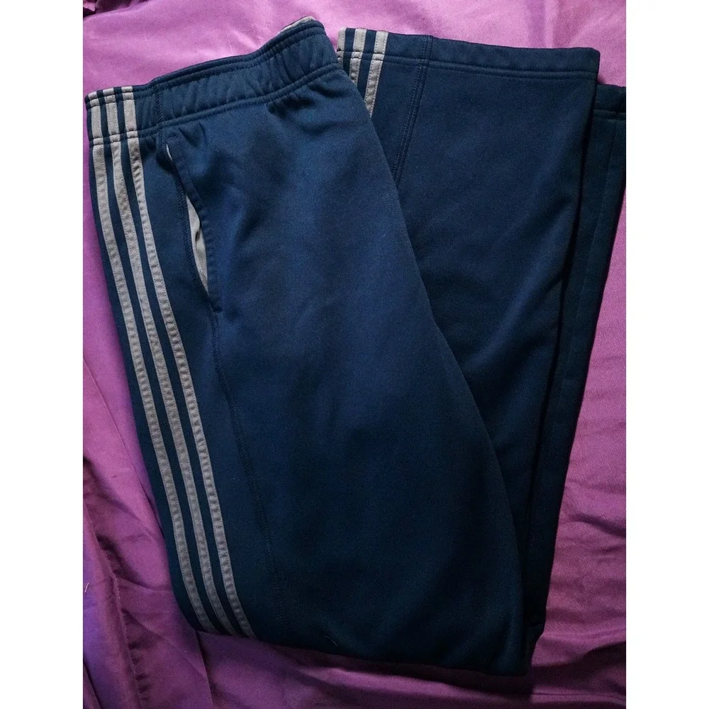 Adidas 2XL Climawarm Track Pants Blue & Gray 3 Stripe Fleece Athletic AV1001